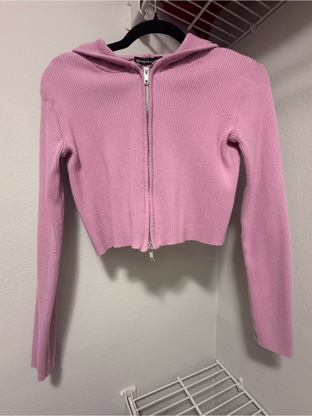Brandy Melville Light Pink Ribbed Zip Hoodie